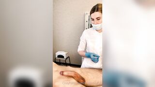 The patient CUM powerfully during the examination procedure in the doctor's hands