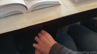 Teacher jerks off a student's cock in university class until he cums - MissCreamy