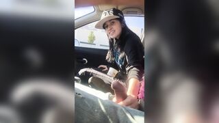 lesbian gives friend handjob in car
