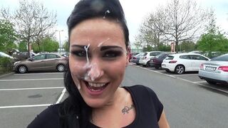 "May I splash you in the face?" Public semen !